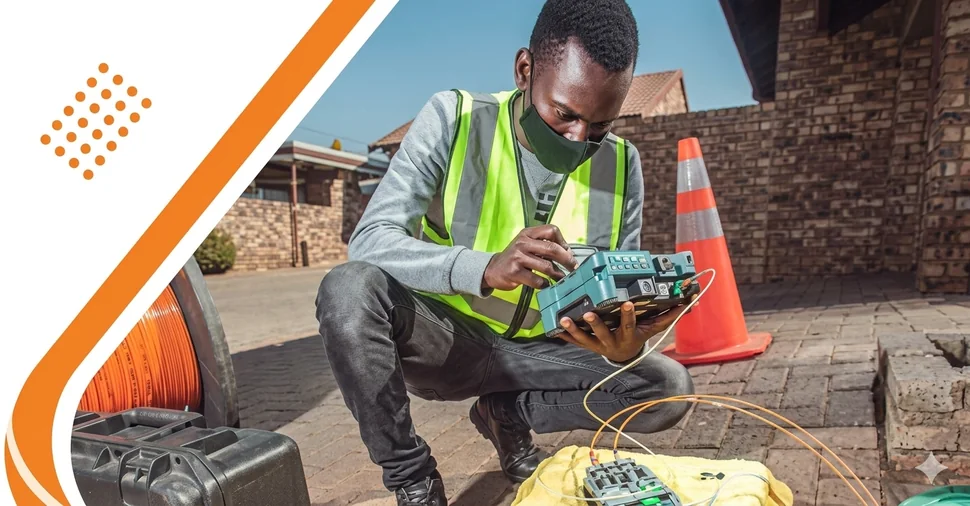 Fibre Technician performing real fibre splicing field work