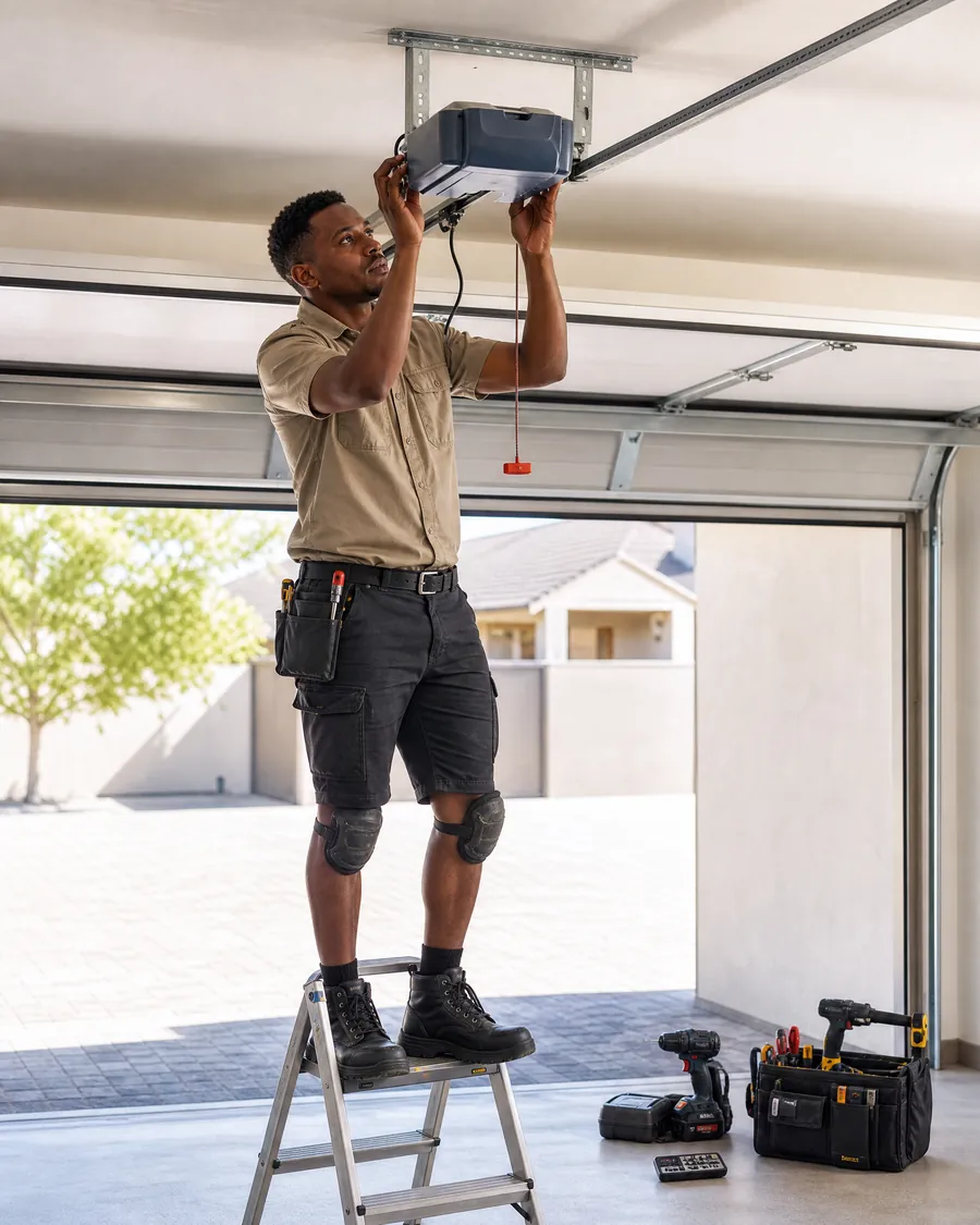 Garage Door Installer fitting an automatic garage door opener